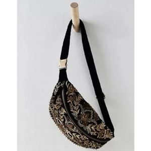 Free People Wren Midnight Velvet Sling Belt Bag Beaded  Rhinestones Sequins